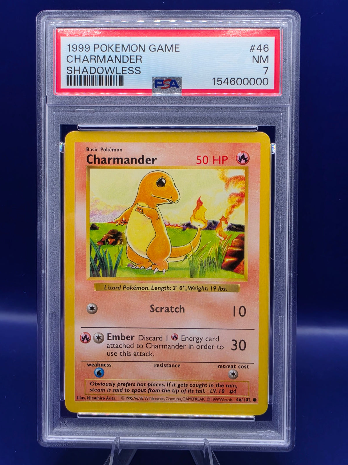 Charmander (Shadowless) #46 - Pokemon Base Set PSA 7